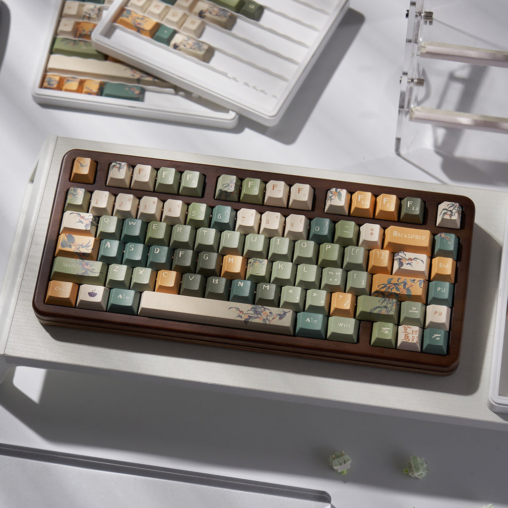 Urelab Osmanthus Oolong PBT Keycap Set | Cherry Profile | Aesthetic Floral Keycaps