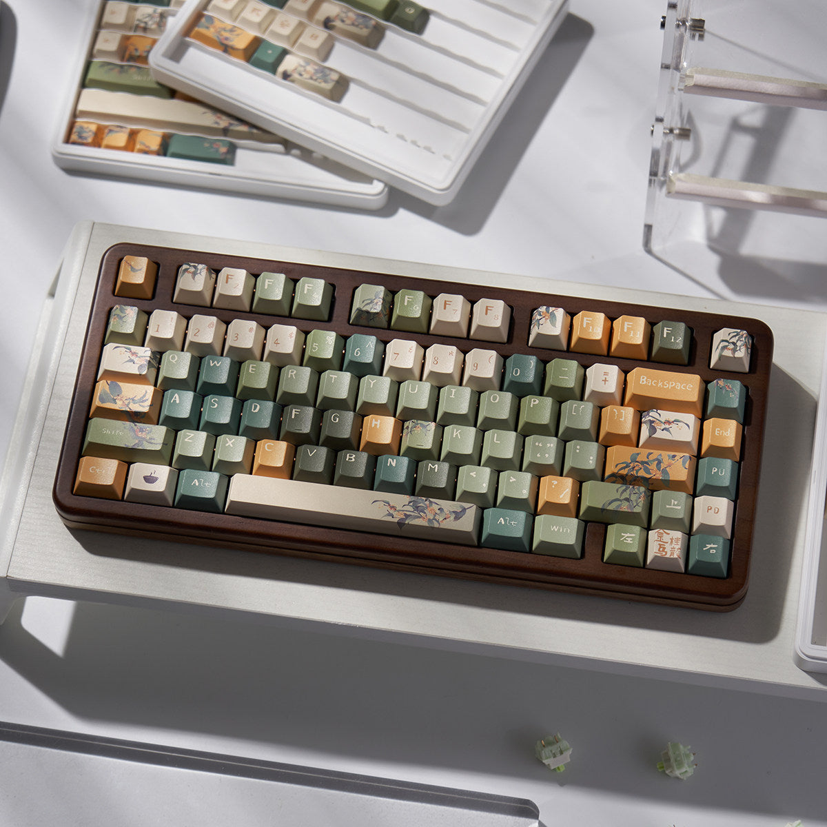 Urelab Osmanthus Oolong PBT Keycap Set | Cherry Profile | Aesthetic Floral Keycaps