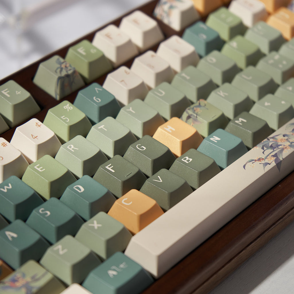 Urelab Osmanthus Oolong PBT Keycap Set | Cherry Profile | Aesthetic Floral Keycaps