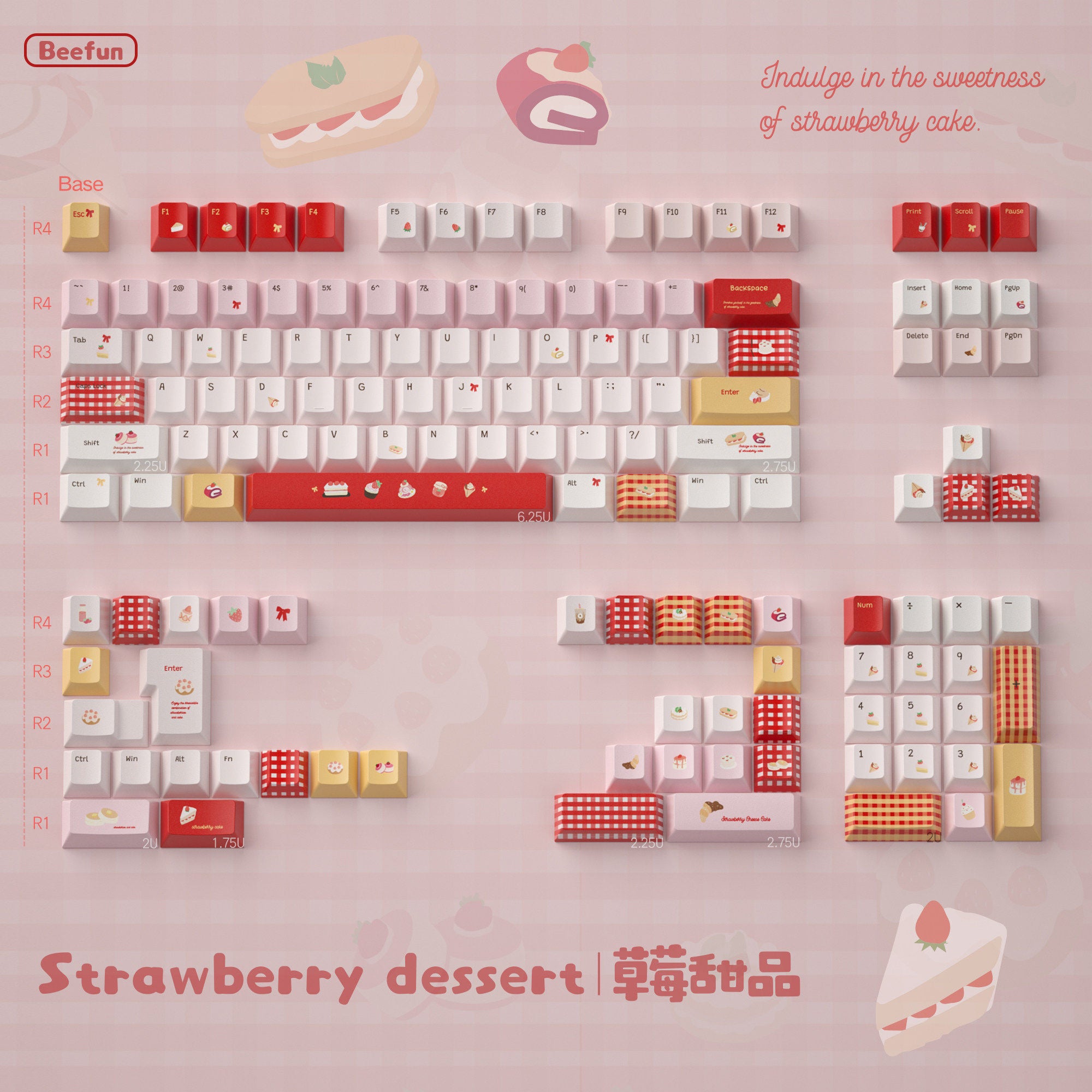 Urelab Strawberry Dessert Keycap Set