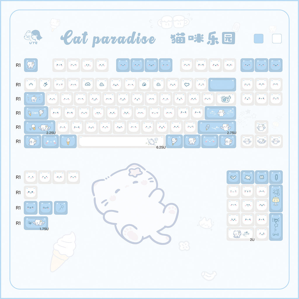 Urelab Cats' Paradise Keycap Set - Side-Printed Legends