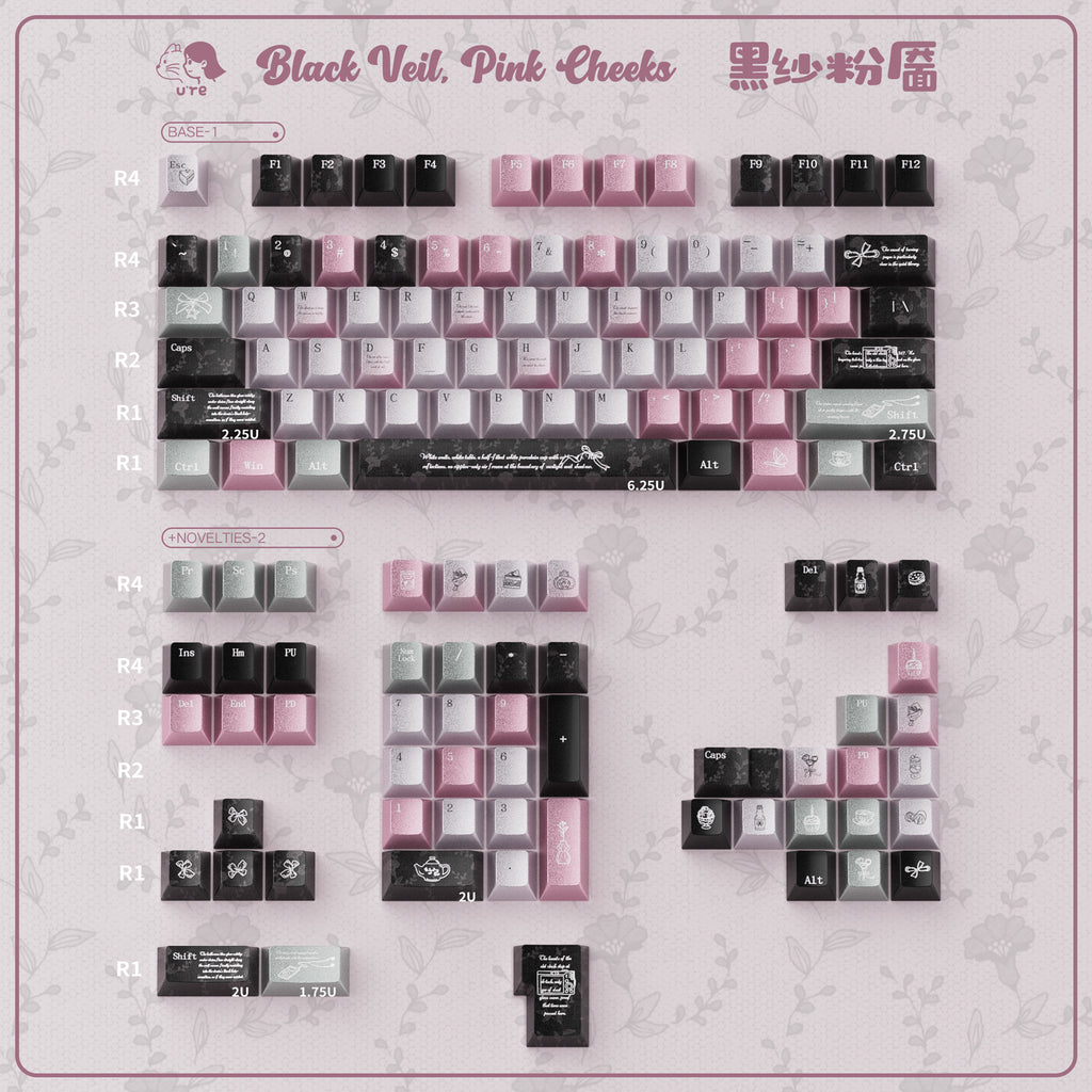 Urelab Black Veil Pink Cheeks Keycap Set
