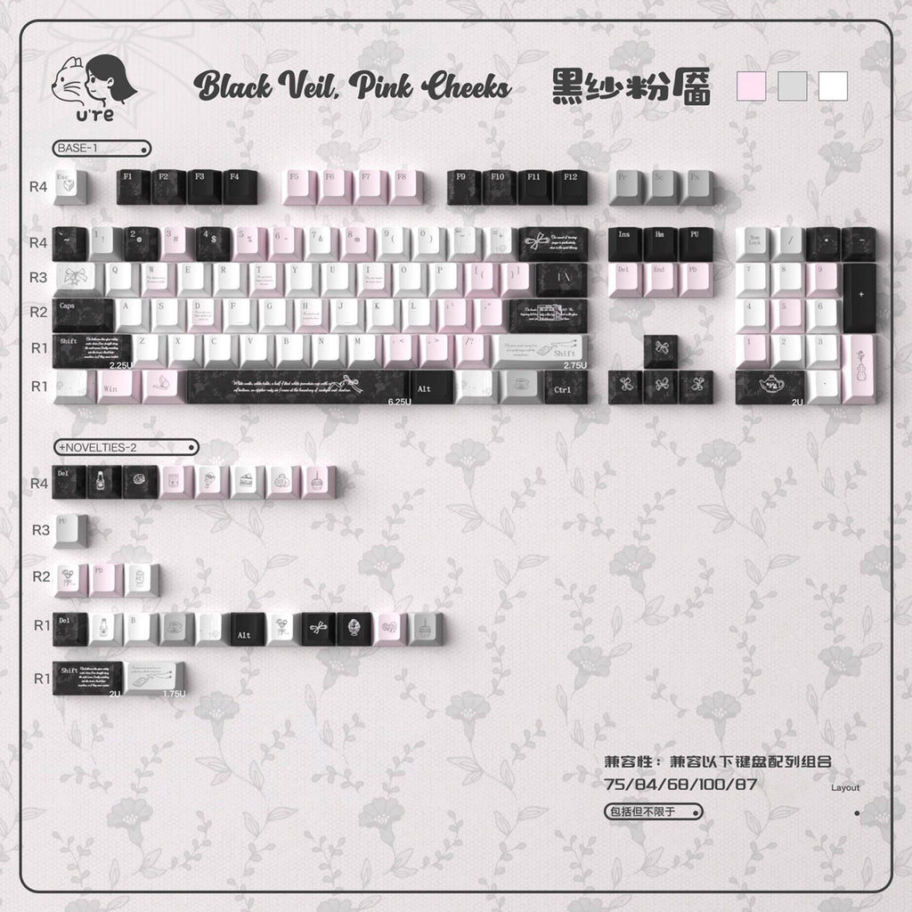 Urelab Black Veil Pink Cheeks Keycap Set