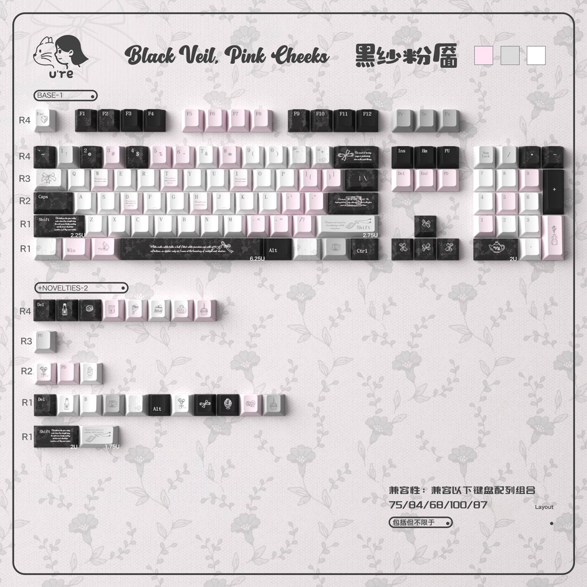 Urelab Black Veil Pink Cheeks Keycap Set