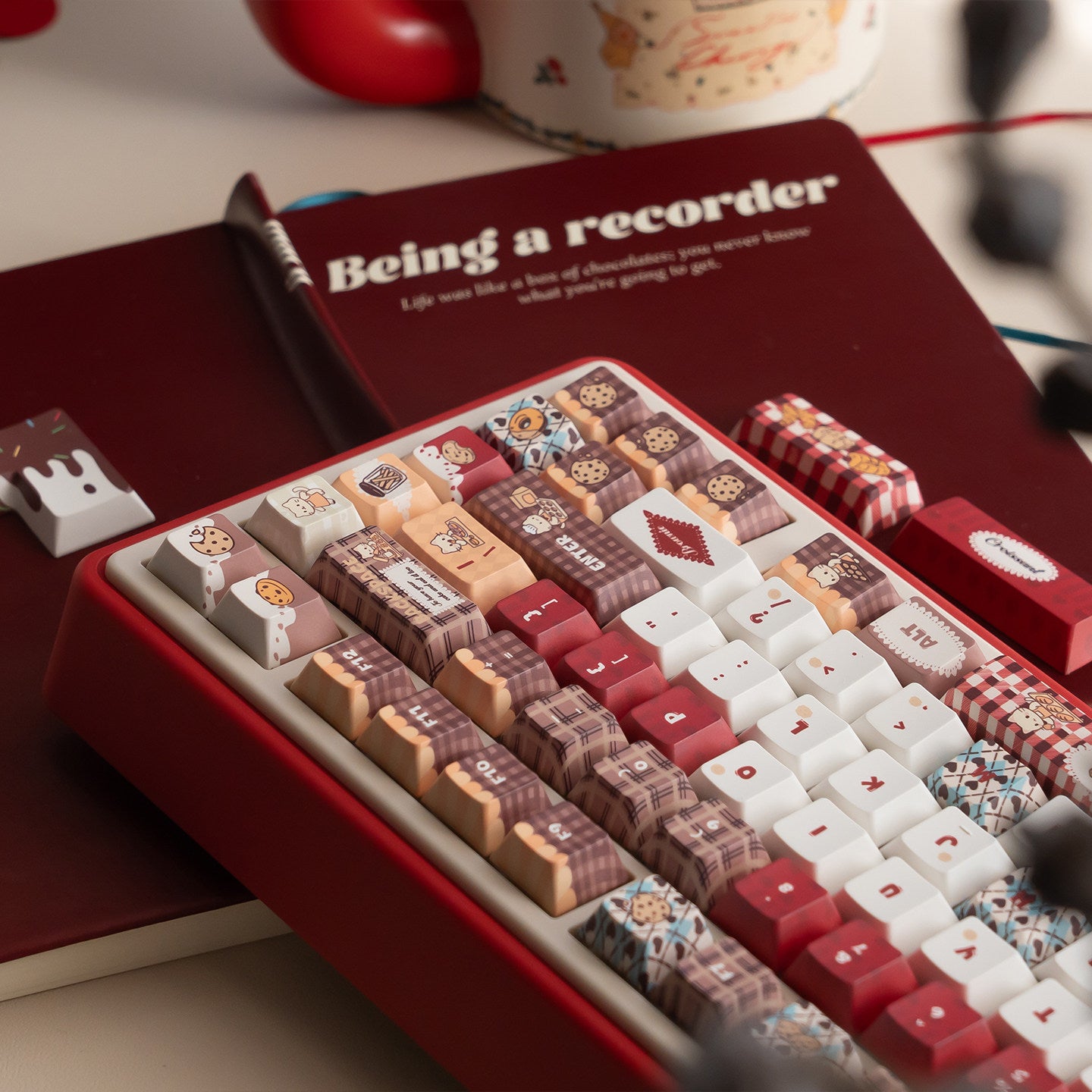 UR82 Baking Cat Red Three-Mode Mechanical Keyboard