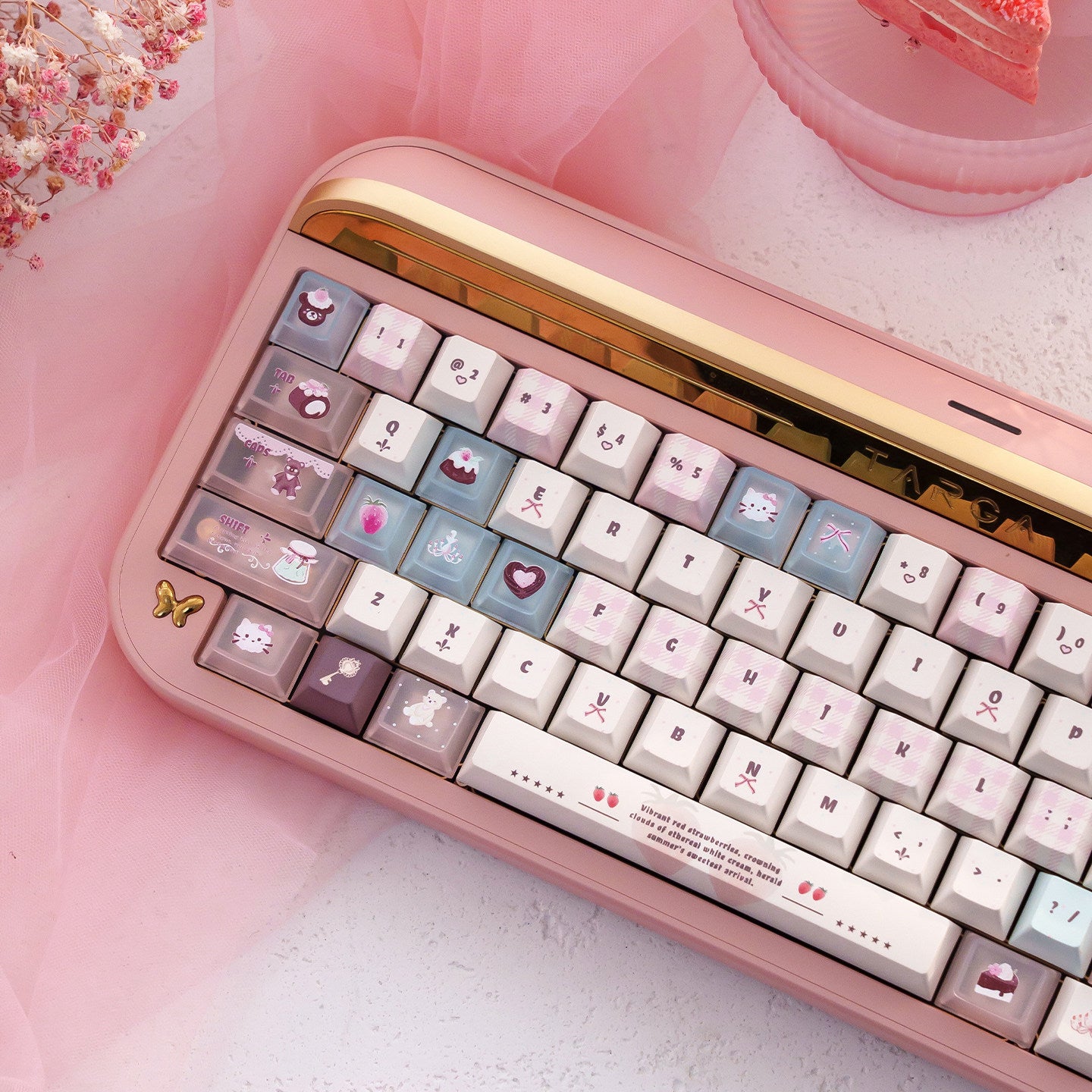 Velvet strawberry pink keyboard PC + PBT keycaps