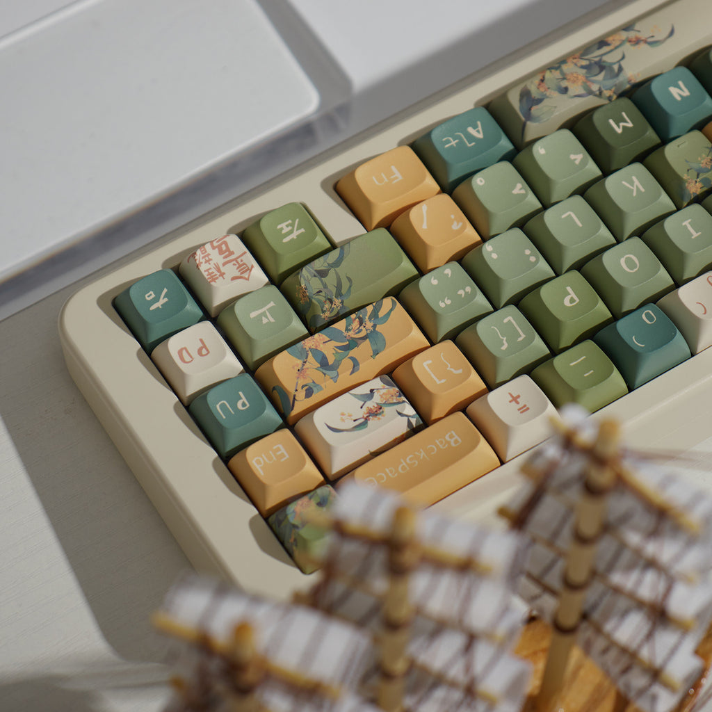 Urelab Osmanthus Oolong PBT Keycap Set | Cherry Profile | Aesthetic Floral Keycaps