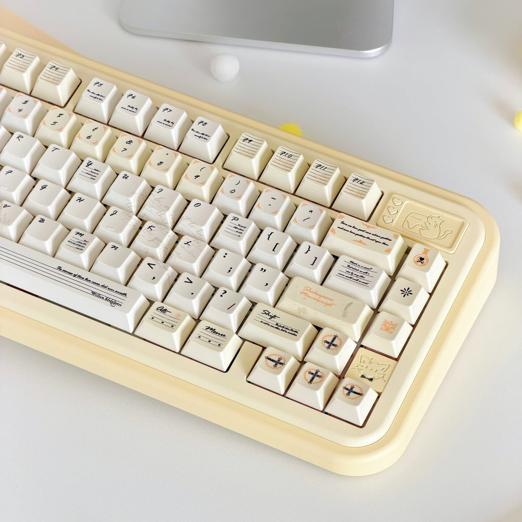 Shakespeare Pearlescent Metallic Keycap Set | Cream Yellow PBT Cherry Profile Keycaps