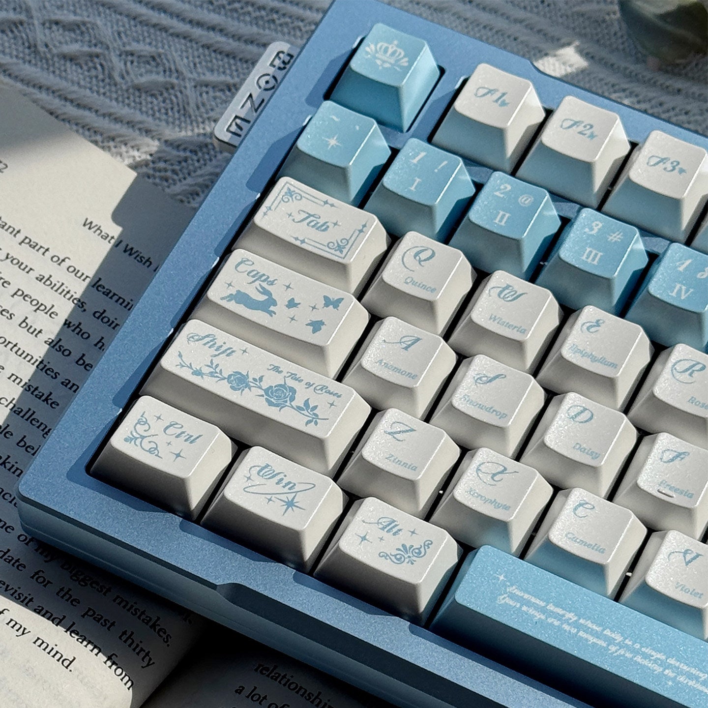 Huadie Pearlescent Metallic Keycap Set | Blue & White PBT Cherry Profile Keycaps