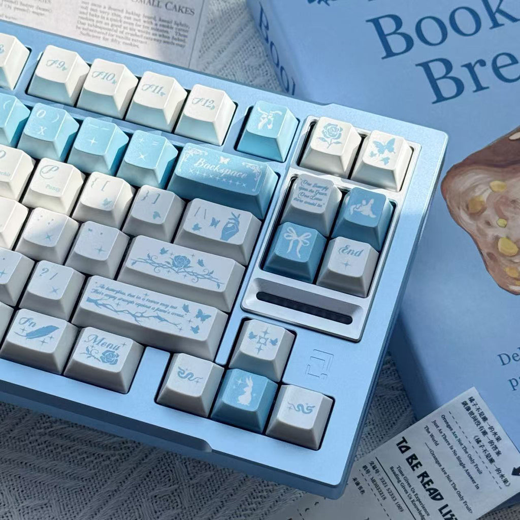 Huadie Pearlescent Metallic Keycap Set | Blue & White PBT Cherry Profile Keycaps