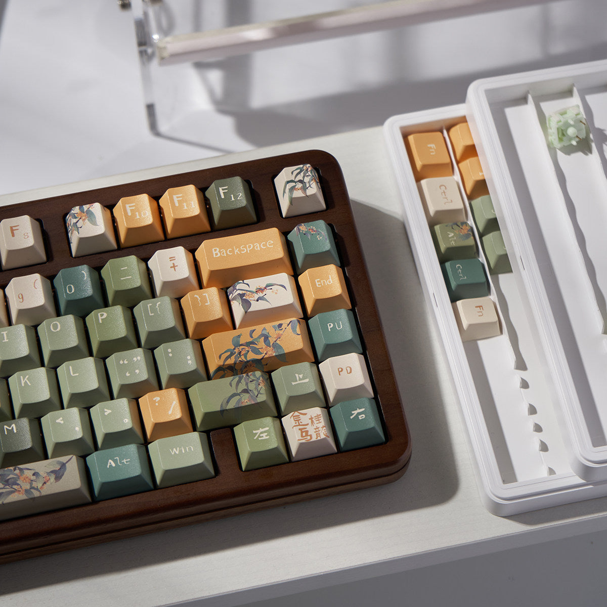 Urelab Osmanthus Oolong PBT Keycap Set | Cherry Profile | Aesthetic Floral Keycaps