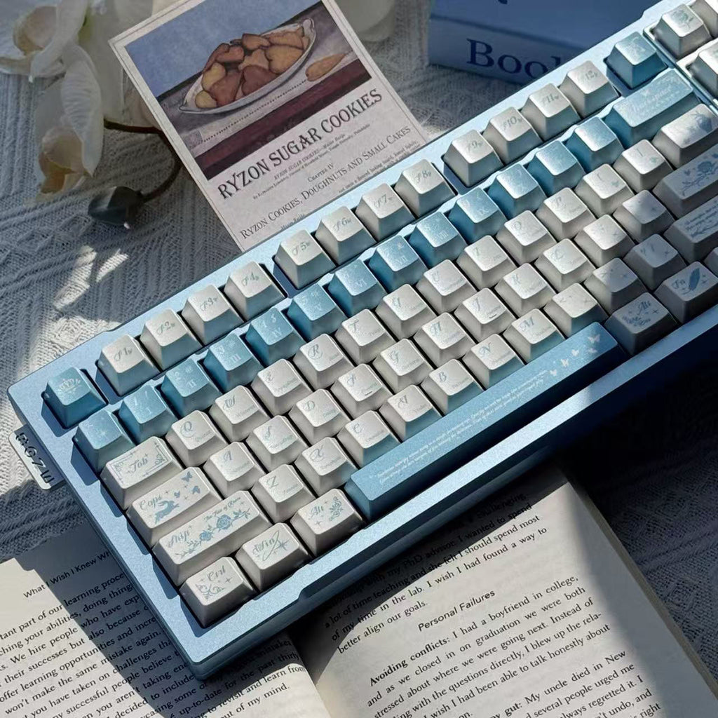 Huadie Pearlescent Metallic Keycap Set | Blue & White PBT Cherry Profile Keycaps