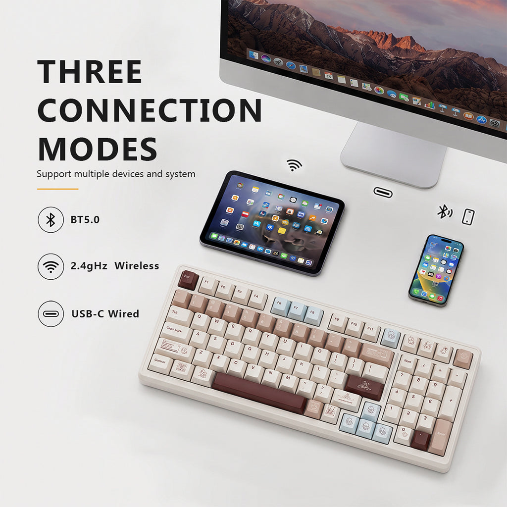 UR98 White Three-Mode Mechanical Keyboard | Gasket RGB Hot-Swap Custom Kit
