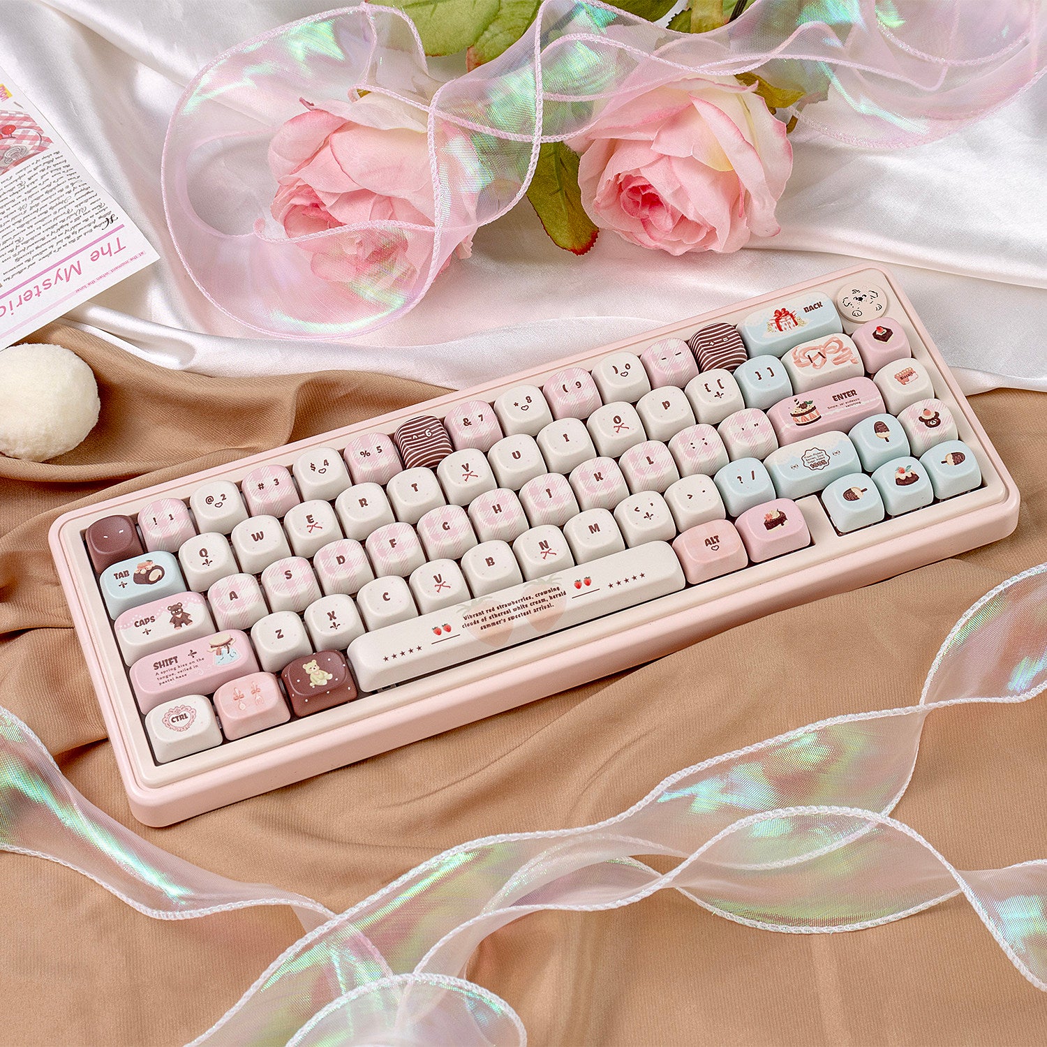 Velvet strawberry pink keyboard PC + PBT keycaps