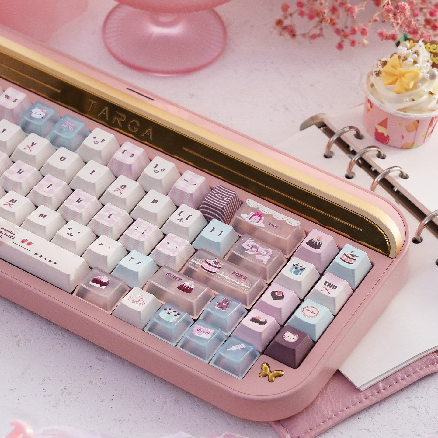 Velvet strawberry pink keyboard PC + PBT keycaps