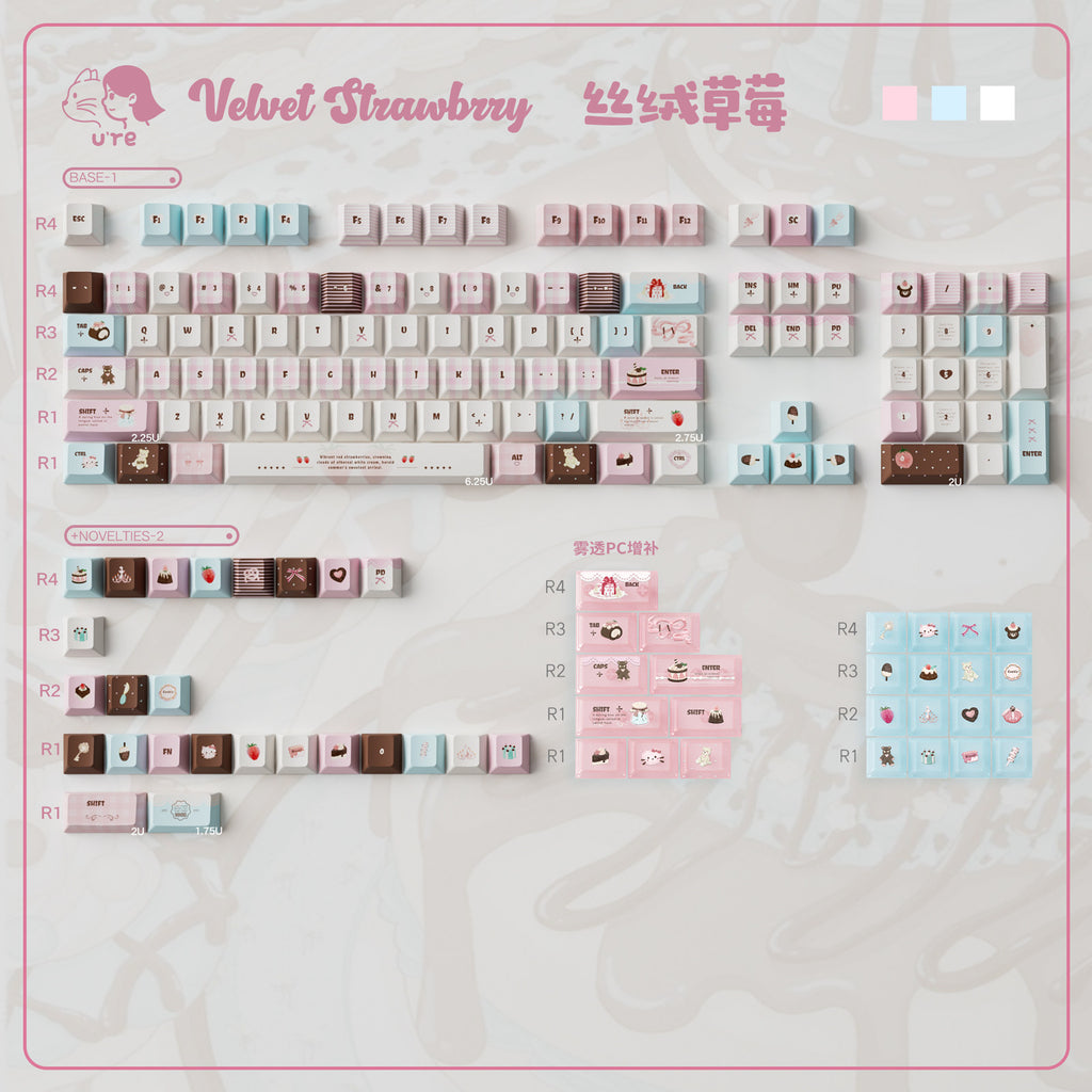 Velvet strawberry pink keyboard PC + PBT keycaps
