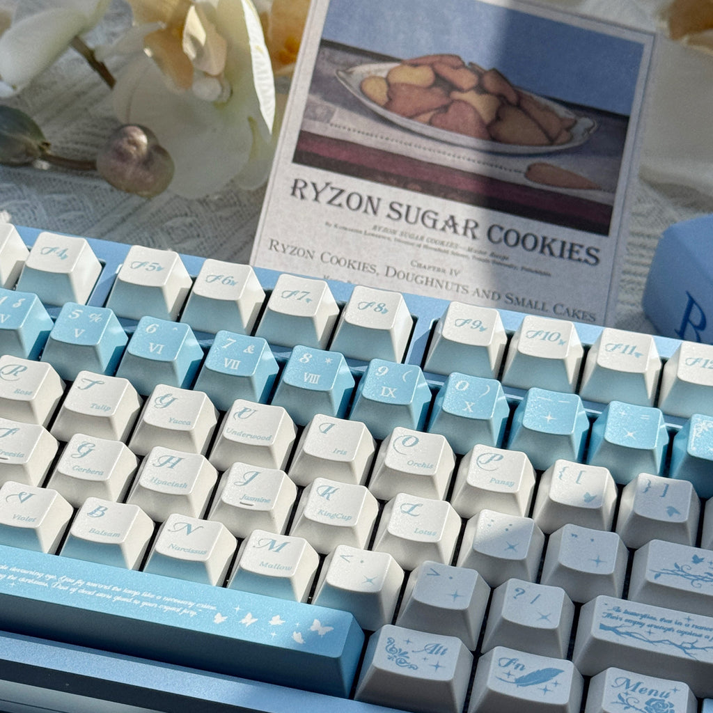 Huadie Pearlescent Metallic Keycap Set | Blue & White PBT Cherry Profile Keycaps