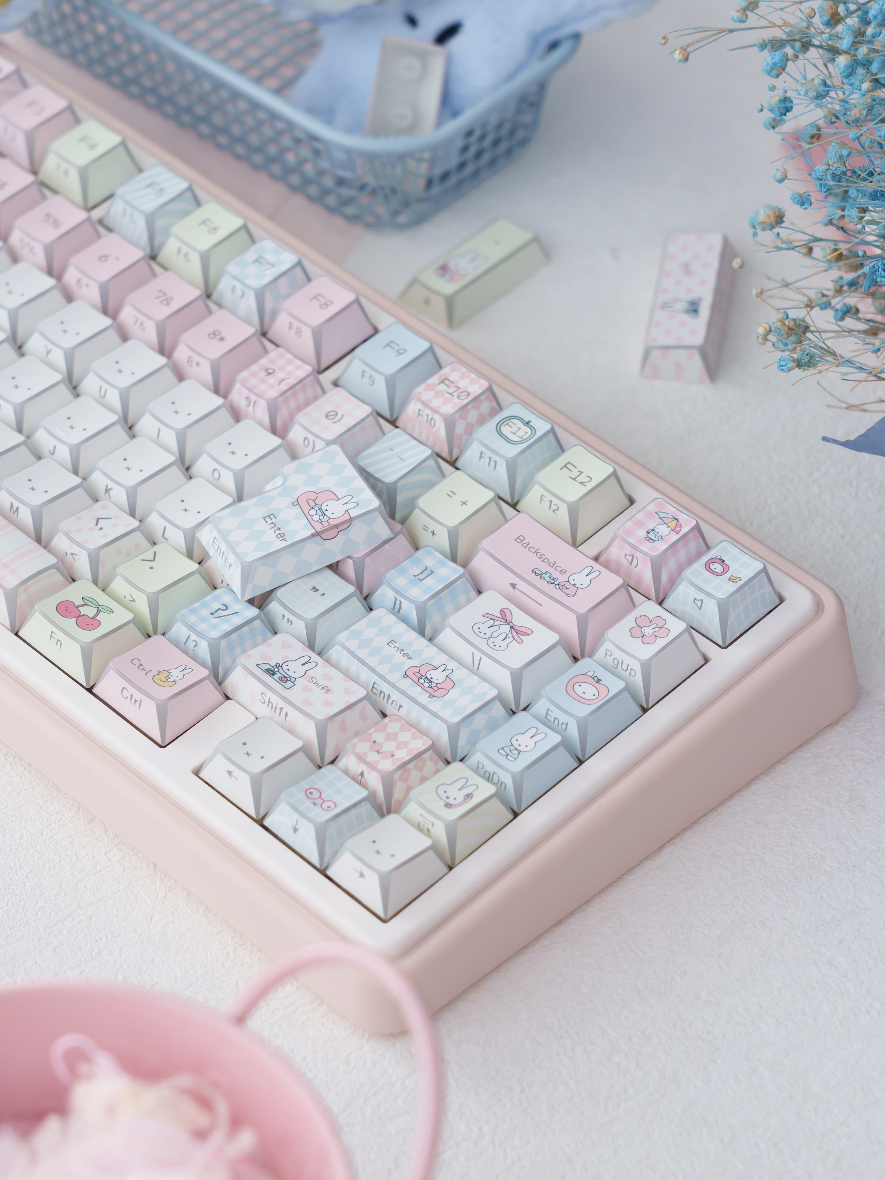 Urelab cherry Mengmeng Miffy folding keycaps PBT set