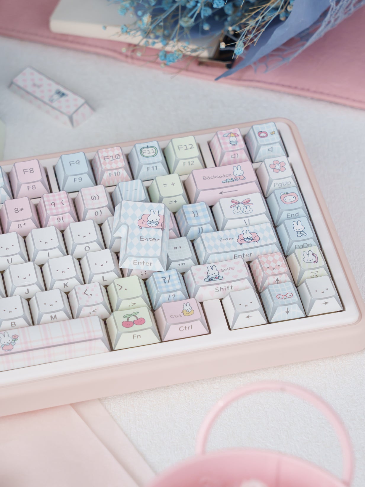 Urelab cherry Mengmeng Miffy folding keycaps PBT set