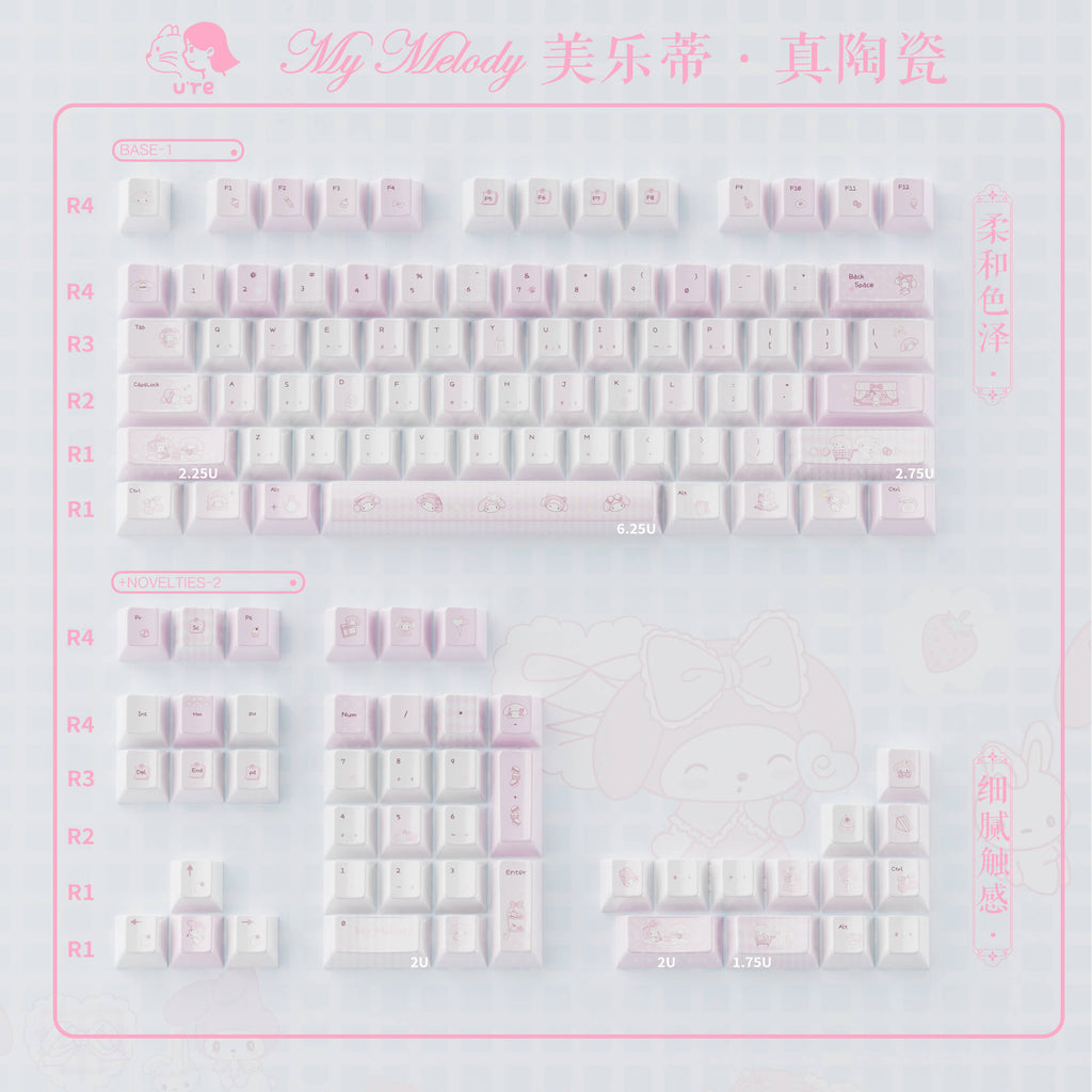 Cute Pink Rabbit Ceramic Keycap Set
